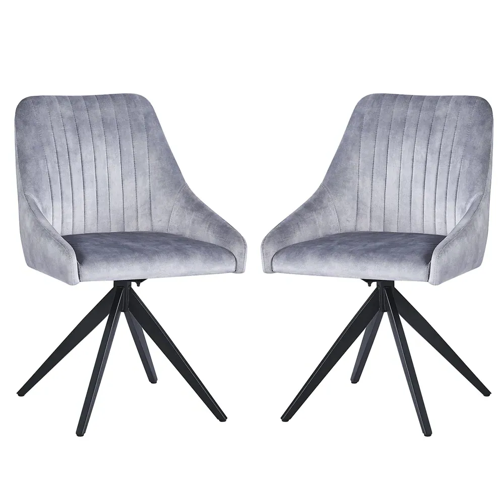 Hetriva Swivel Dining Chair with Armrests (Pair) - Light Grey, Velvet product