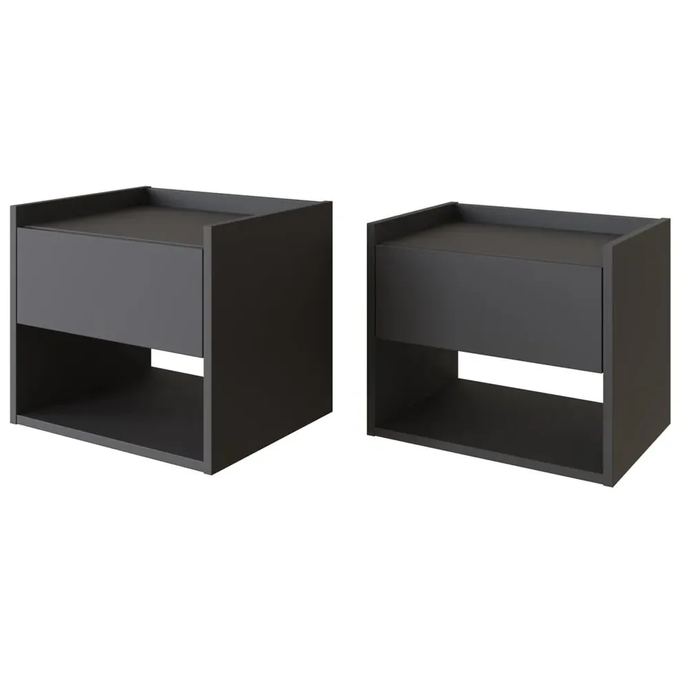 Hever Wall Hung Bedside Cabinets Pair - Anthracite, Wood image