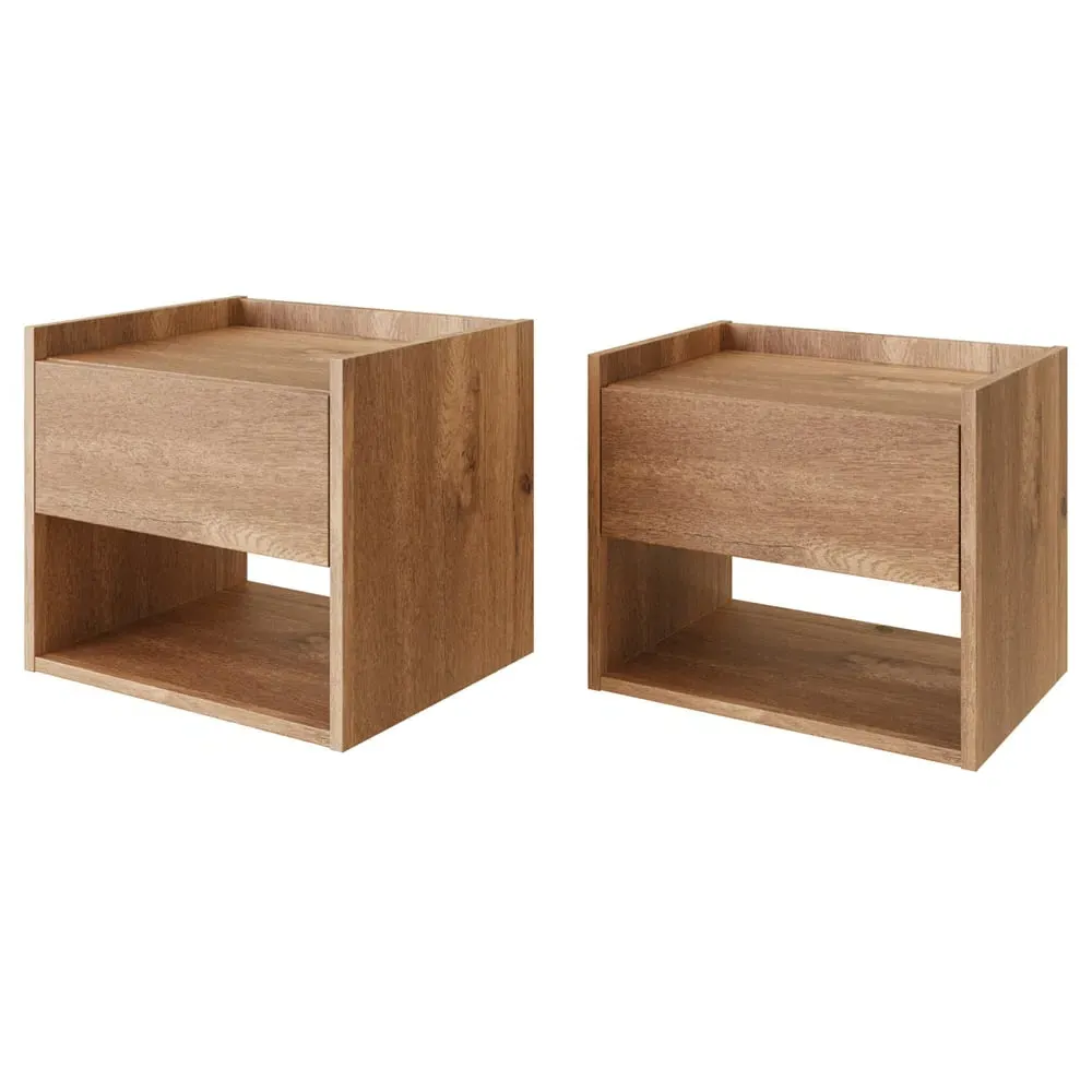 Hever Wall Hung Bedside Cabinets Pair - Oak, Wood