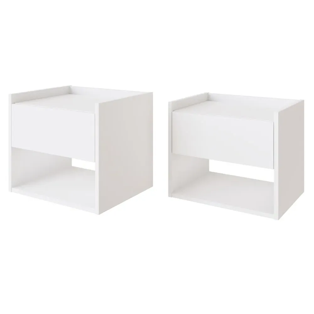 Hever Wall Hung Bedside Cabinets Pair - White, Wood