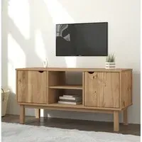 Hewitt 2-Door TV Stand with Shelf - Brown, Pine Wood