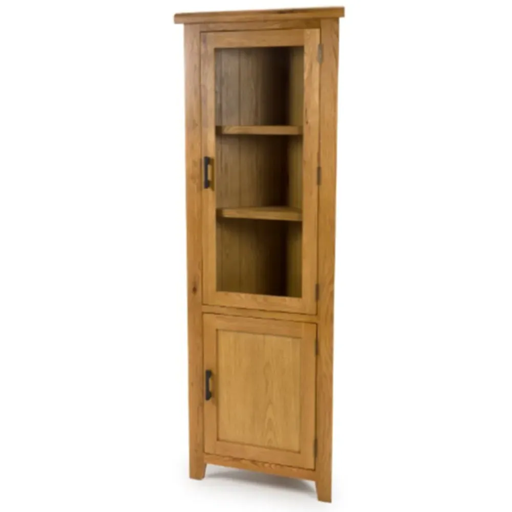 Hewitt Corner Display Cabinet with 2 Doors - Rustic Oak image