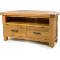 Hewitt Corner TV Stand with 2 Drawers - Rustic Oak