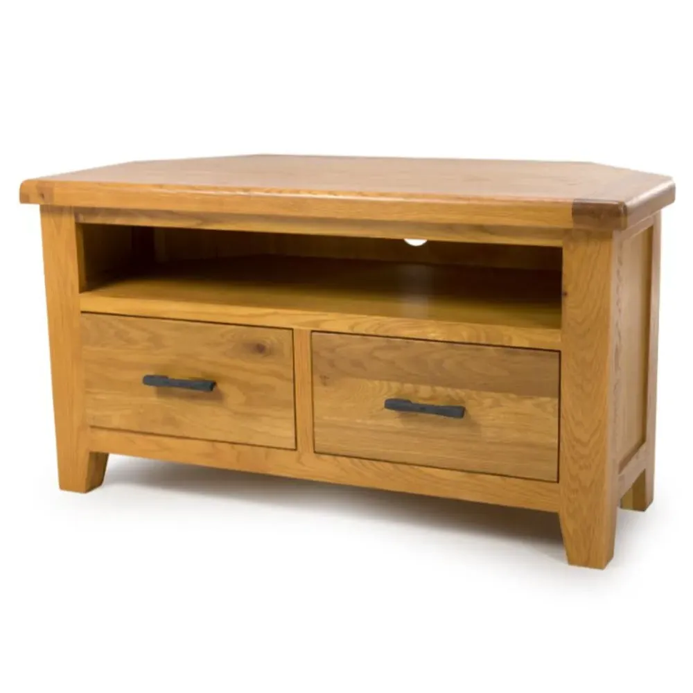 Hewitt Corner TV Stand with 2 Drawers - Rustic Oak image