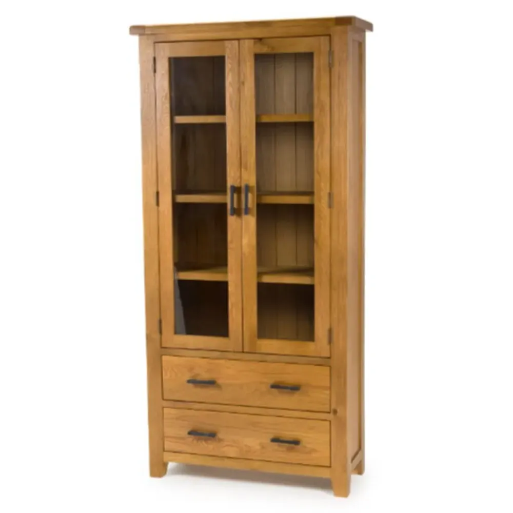 Hewitt Display Cabinet with 2 Doors 2 Drawers - Rustic Oak image