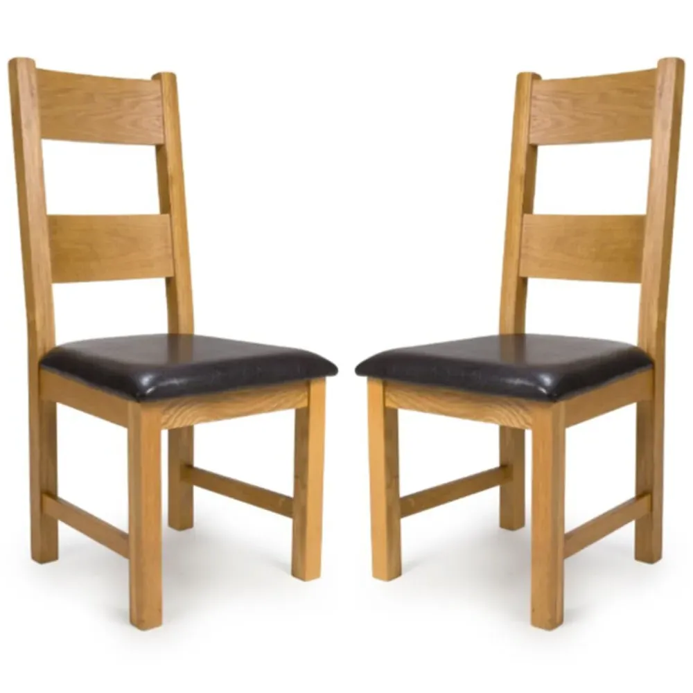 Hewitt Oak Dining Chairs with Leather Seat - Black, Oak image