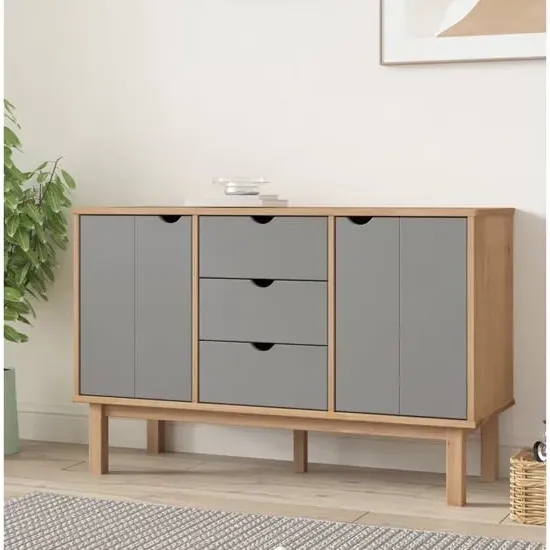 Hewitt Sideboard with 3 Drawers 2 Doors - Brown Grey, Pine Wood