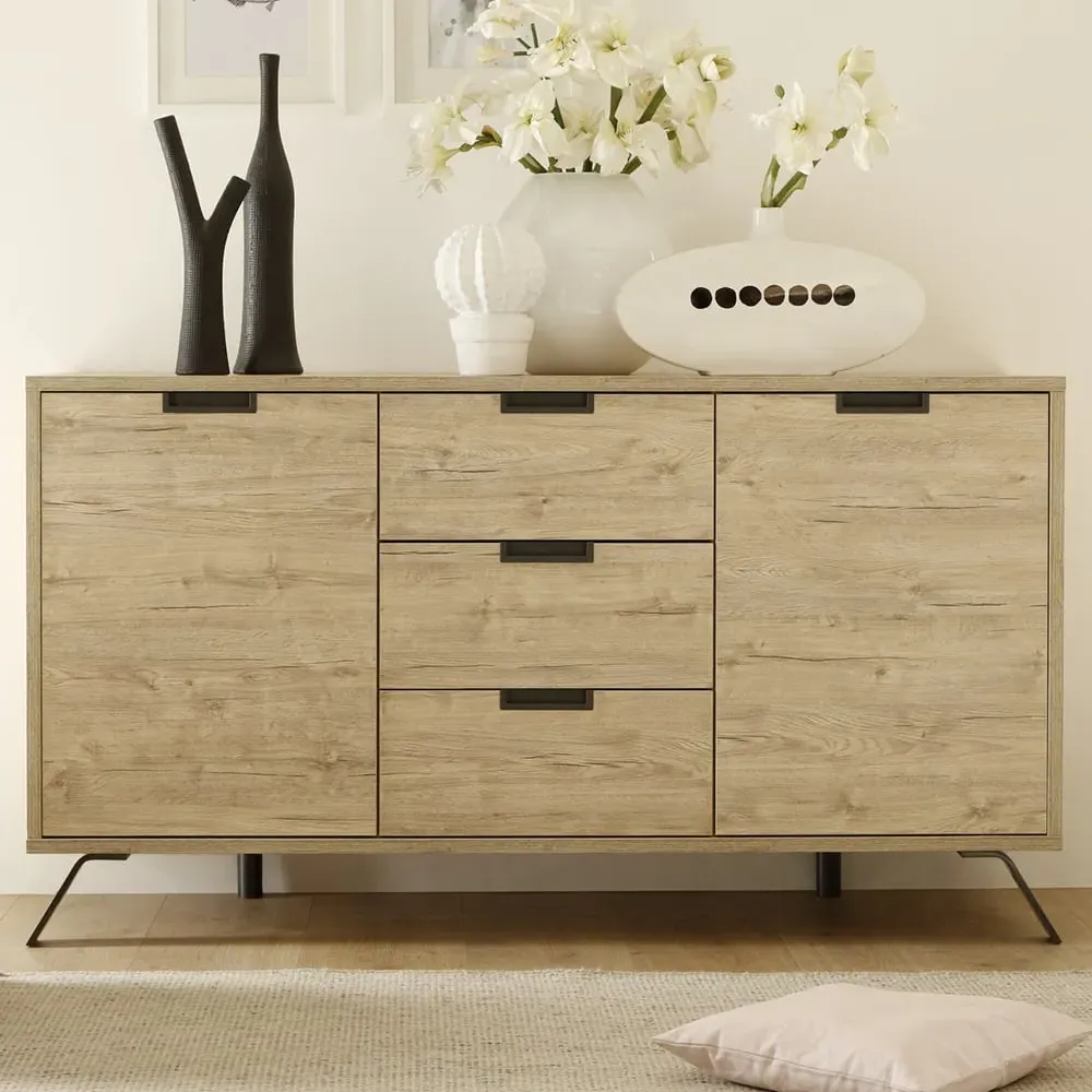 Heyford Wooden Sideboard 2 Doors 3 Drawers - Sherwood Oak image