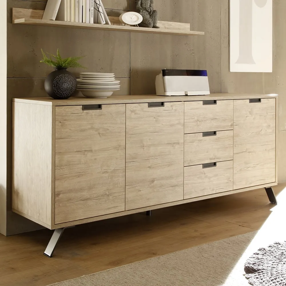 Heyford Wooden Sideboard 3 Doors 3 Drawers - Sherwood Oak