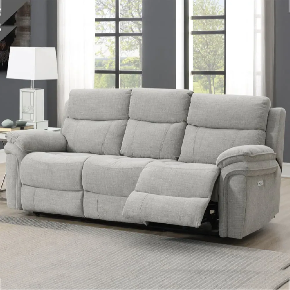 Hialeah 3-Seater Electric Recliner Sofa - Grey, Fabric