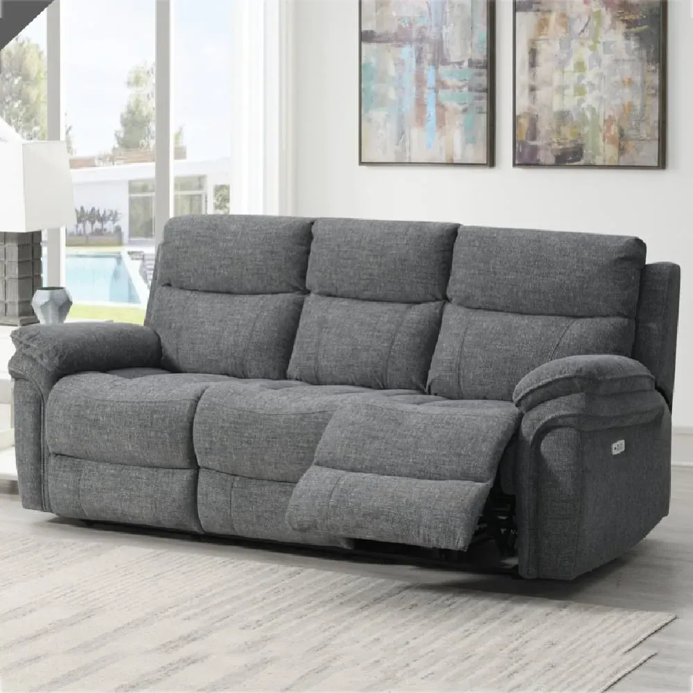 Hialeah 3-Seater Electric Recliner Sofa - Grey, Fabric