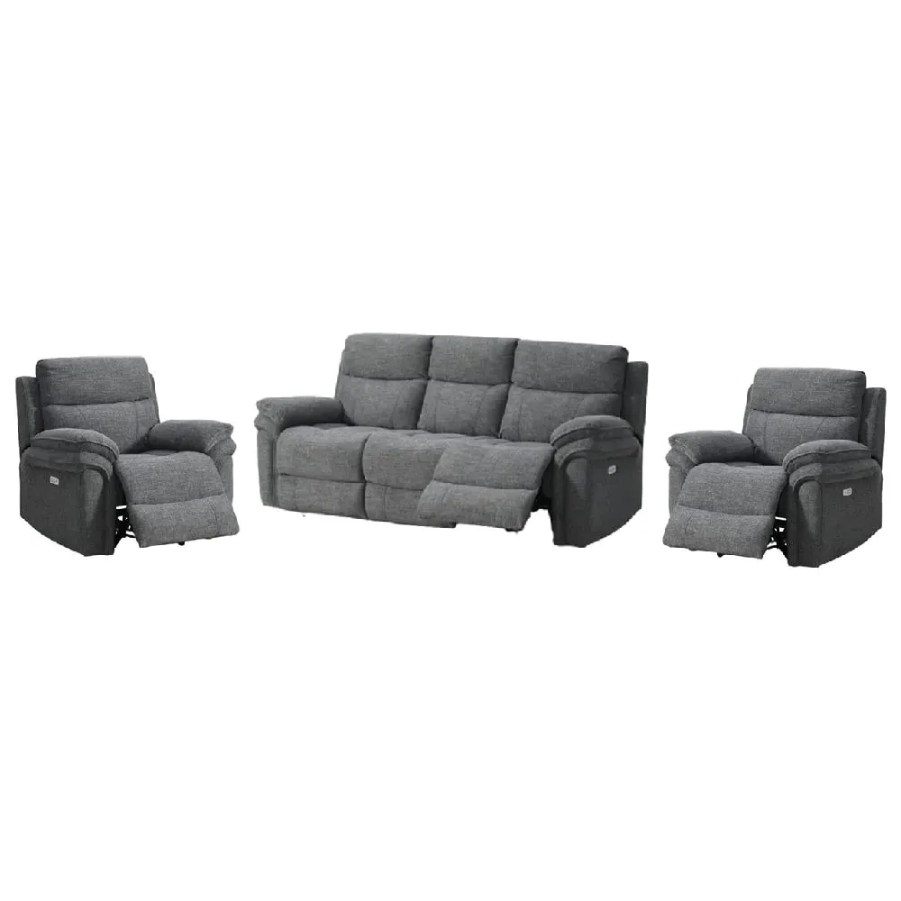 Hialeah 3+1+1 Seater Electric Recliner Sofa Set - Dark Grey, Fabric