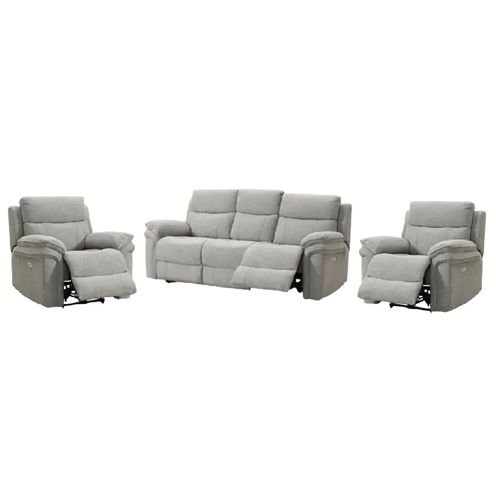 Hialeah 3+1+1 Seater Electric Recliner Sofa Set - Light Grey, Fabric