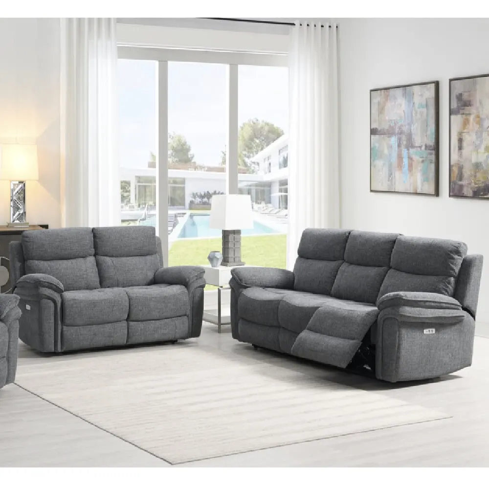 Hialeah 3+2 Seater Electric Recliner Sofa Set - Dark Grey, Fabric