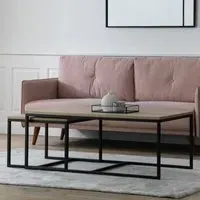 Hickory Nesting Coffee Tables with Black Frame - Natural