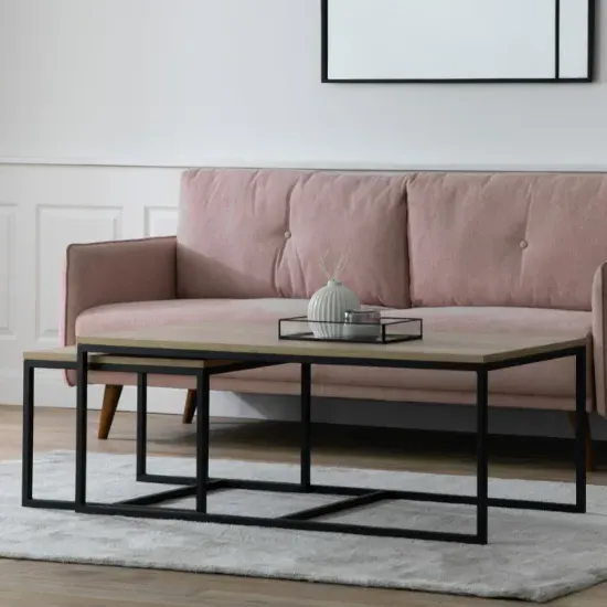 Hickory Nesting Coffee Tables with Black Frame - Natural image