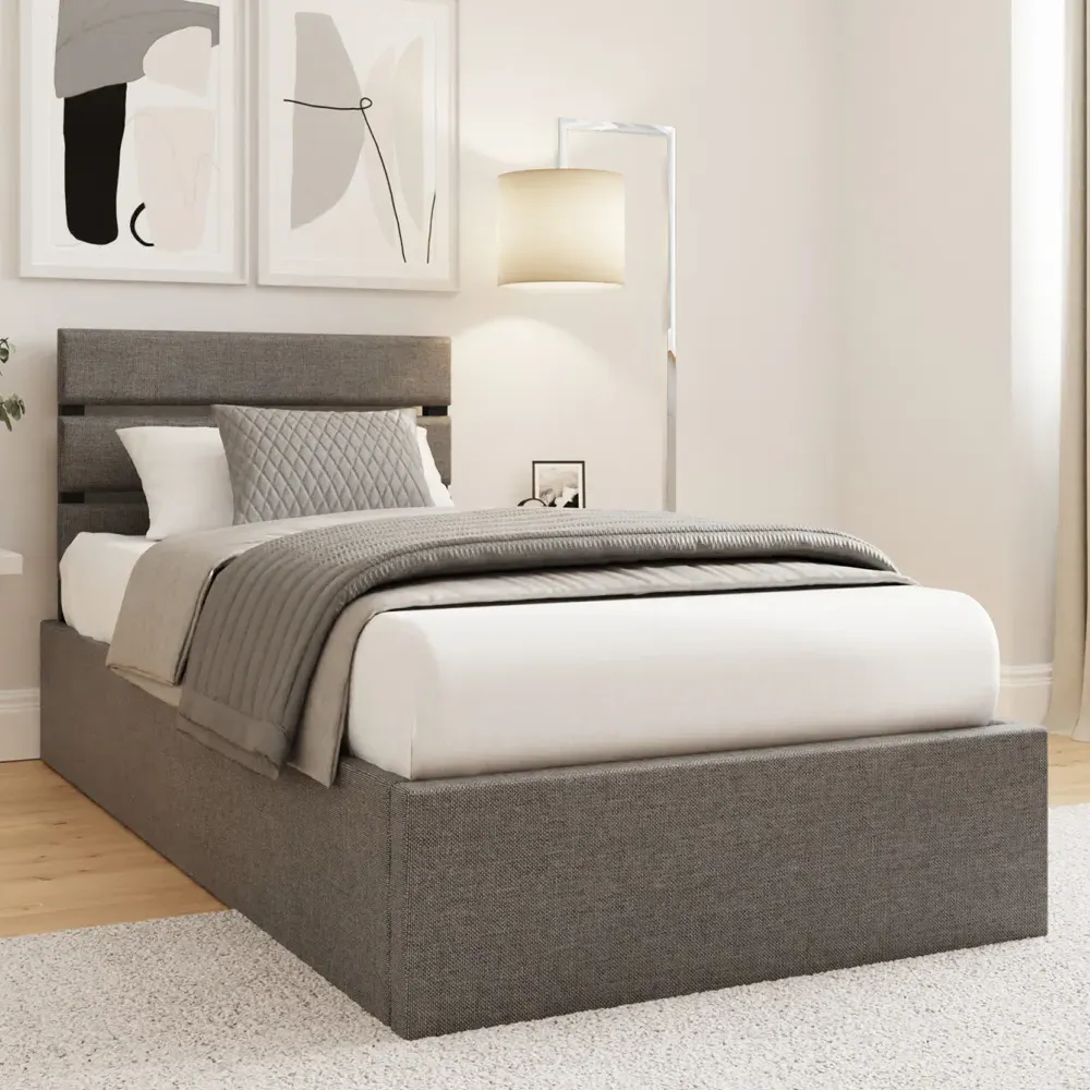 Hickory Single Bed Frame with Storage - Grey, Fabric product