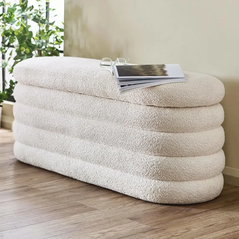 Hidalgo Fabric Storage Ottoman - Beige