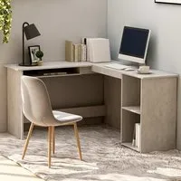 Hieu L-Shaped Computer Desk with Storage - Concrete Effect