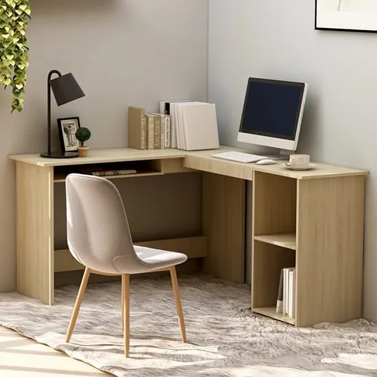 Hieu L-Shaped Computer Desk with Storage - Sonoma Oak image