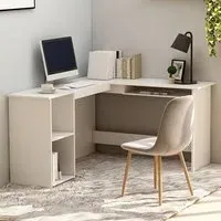 Hieu L-Shaped Computer Desk with Storage - White