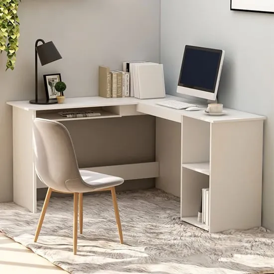 Hieu L-Shaped Computer Desk with Storage - White