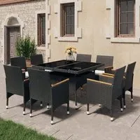 Highbury 9 Piece Garden Dining Set - Black, Poly Rattan