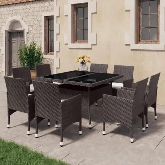 Highbury 9 Piece Garden Dining Set - Brown, Poly Rattan