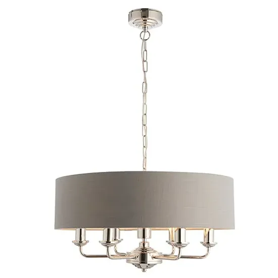 Highclere 6 Light Pendant Light - Charcoal, Bright Nickel