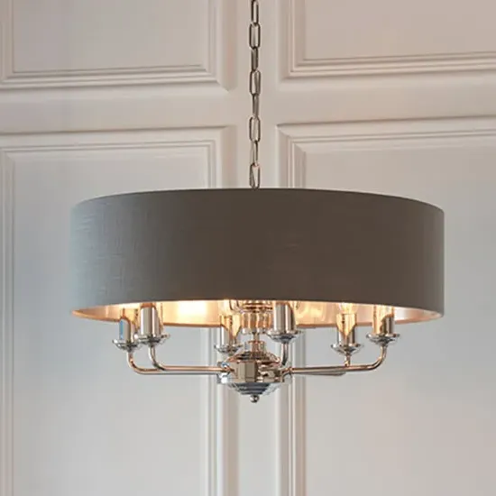 Highclere 8 Light Pendant Light - Charcoal, Bright Nickel