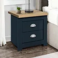 Highland 2 Drawer Bedside Cabinet - Navy Blue, Oak