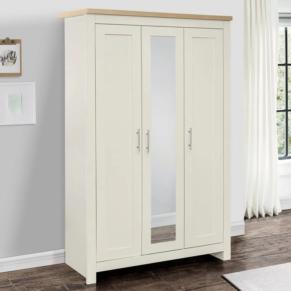 Highland 3-Door Wardrobe - Cream, Oak image