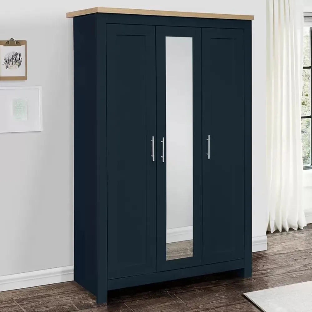 Highland 3-Door Wardrobe - Navy Blue, Oak