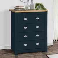 Highland 4 Drawer Chest - Navy Blue, Oak
