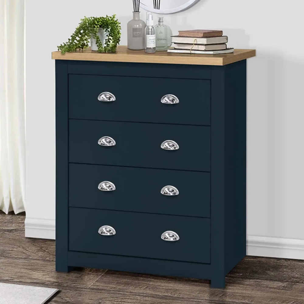 Highland 4 Drawer Chest - Navy Blue, Oak