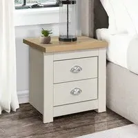 Highland Bedside Cabinet with 2 Drawers - Cream, Oak