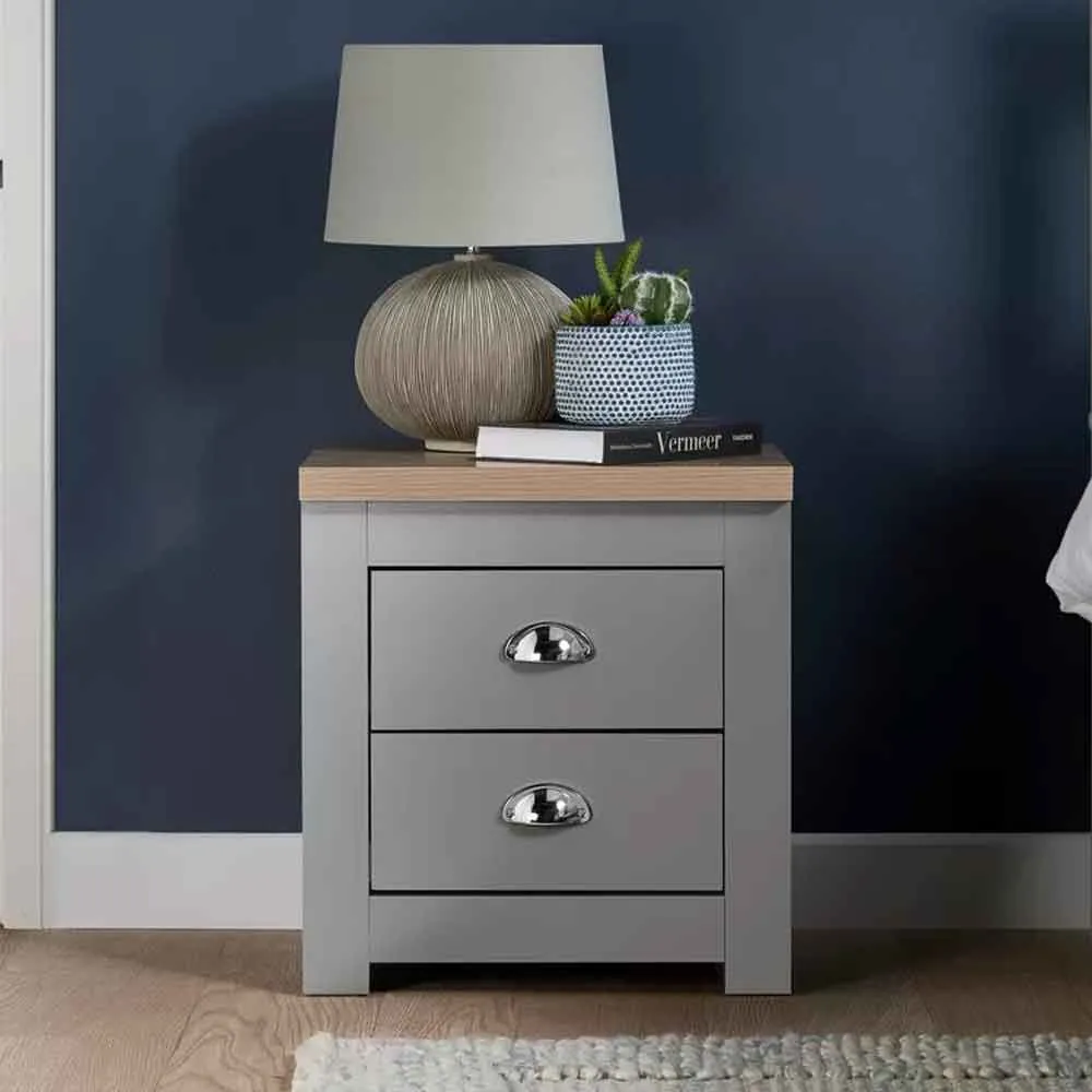 Highland Bedside Cabinet with 2 Drawers - Dark Grey, Oak product