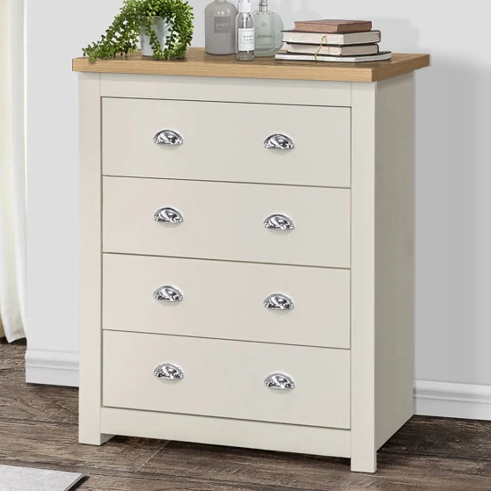 Highland Chest of 4 Drawers - Cream, Oak