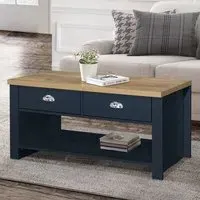 Highland Coffee Table with 2 Drawers - Blue, Oak