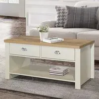 Highland Coffee Table with 2 Drawers - Cream, Oak