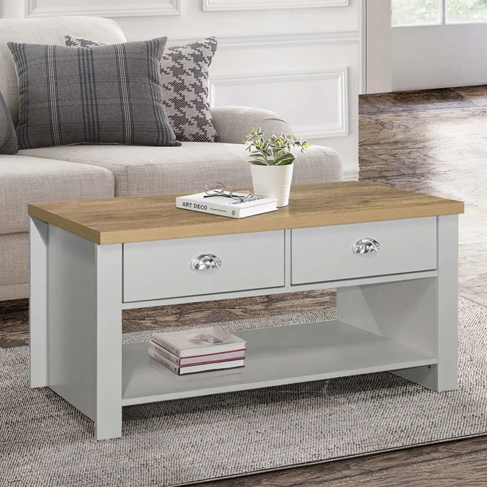 Highland Coffee Table with 2 Drawers - Grey, Oak