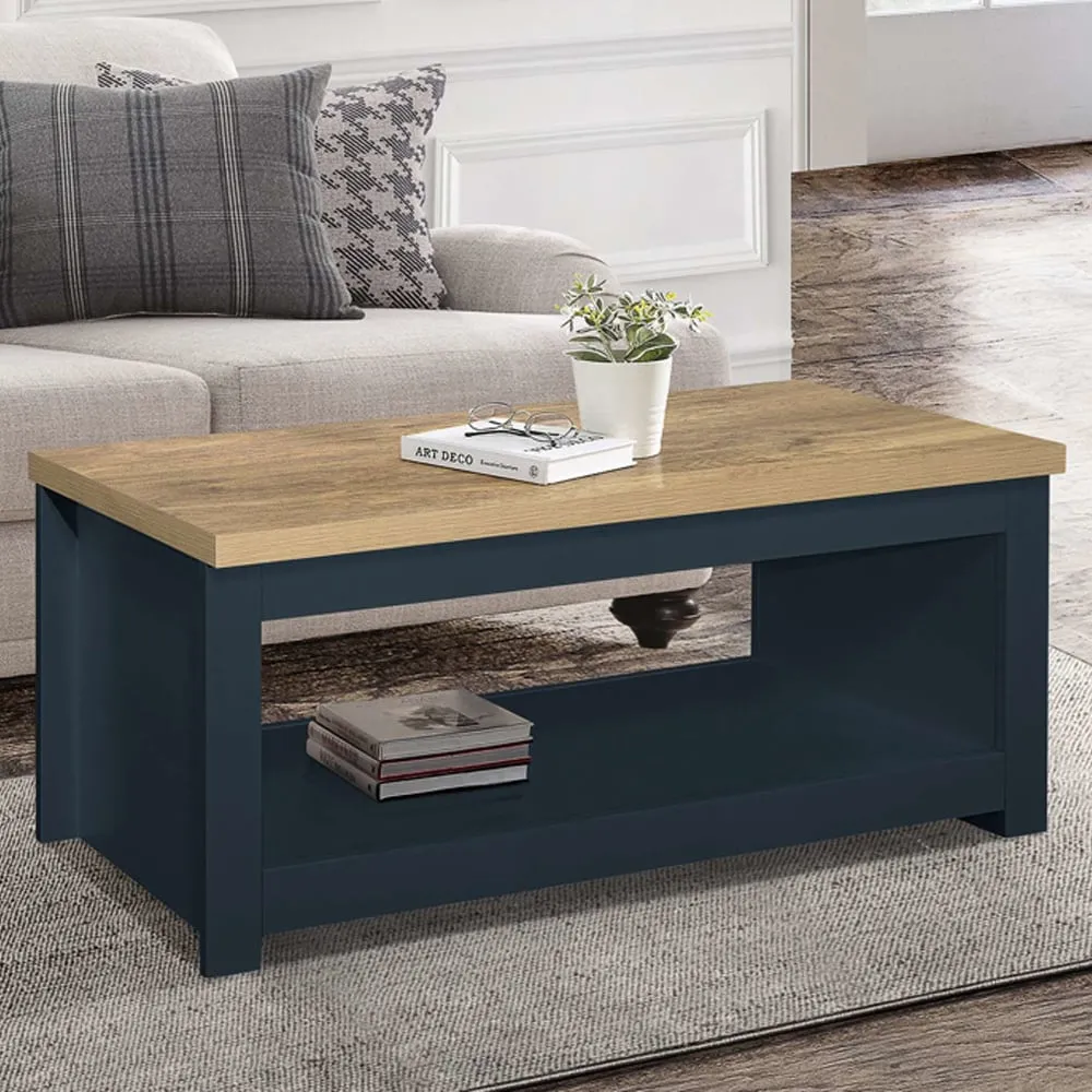 Highland Coffee Table with Undershelf - Blue, Oak