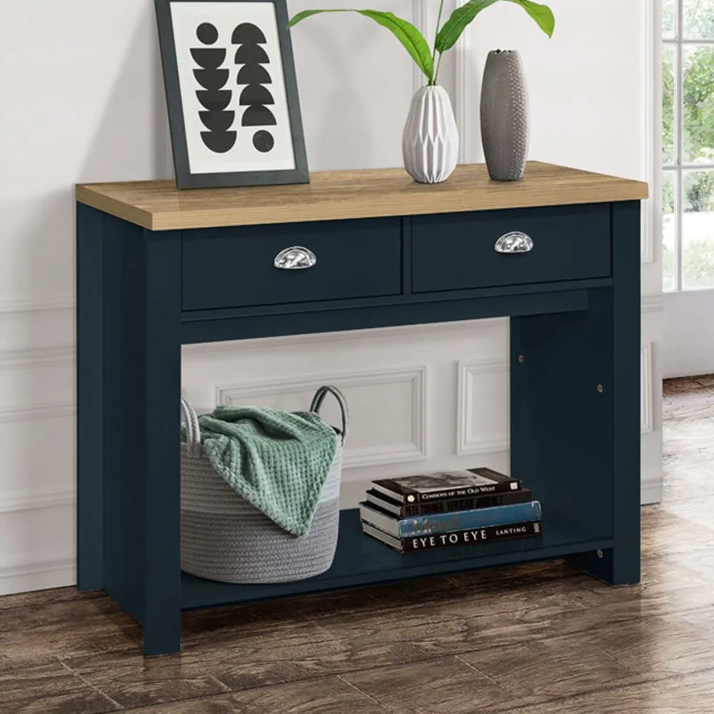 Highland Console Table with 2 Drawers - Blue, Oak