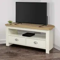 Highland Corner TV Stand with 2 Drawers - Cream, Oak