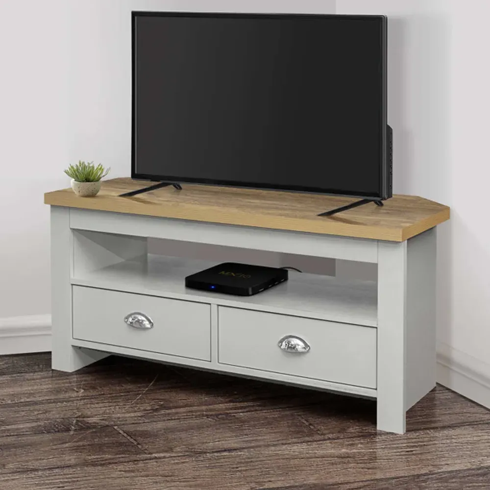 Highland Corner TV Stand with 2 Drawers - Grey, Oak