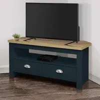 Highland Corner TV Stand with 2 Drawers - Navy Blue, Oak