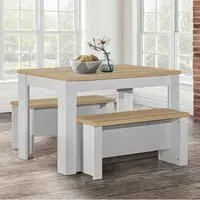Highland Dining Table with 2 Benches - Grey, Oak