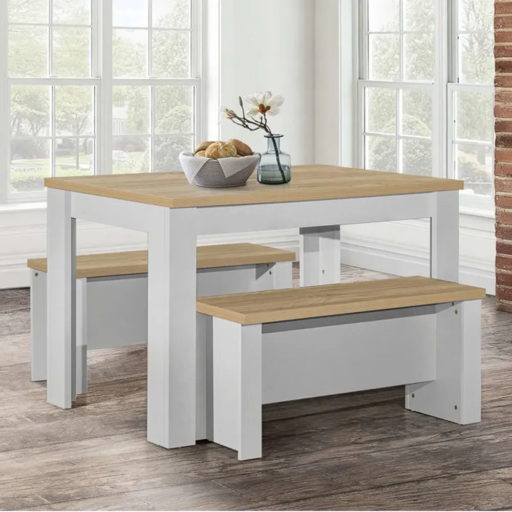 Highland Dining Table with 2 Benches - Grey, Oak