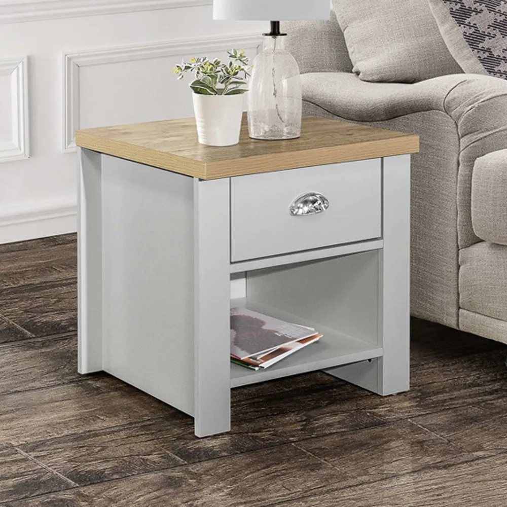 Highland Lamp Table with 1 Drawer - Grey, Oak