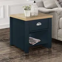 Highland Lamp Table with Drawer - Navy Blue, Oak
